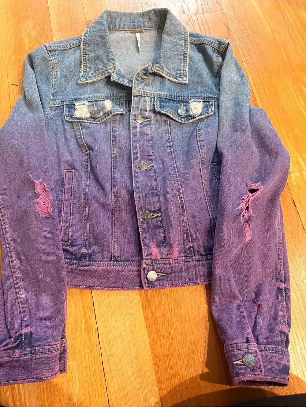 Free People Light Blue Denim Jacket with purple wash - Picture 2 of 5